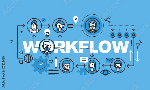 Modern thin line design concept for WORKFLOW website banner. Vector illustration concept for business workflow, management and procedures.