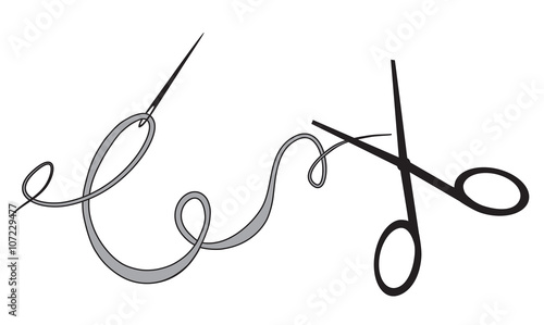 needle and thread and scissors for sewing tools