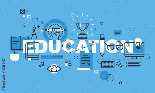 Modern thin line design concept for EDUCATION website banner. Vector illustration concept for school, college and university, education.