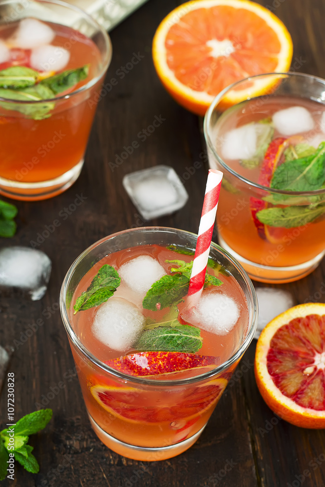 lemonade with red oranges, refreshing drink