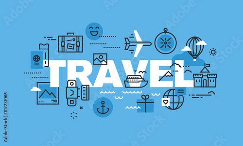 Modern thin line design concept for TRAVEL website banner. Vector illustration concept for travel agency, travel destination, summer and winter vacation.