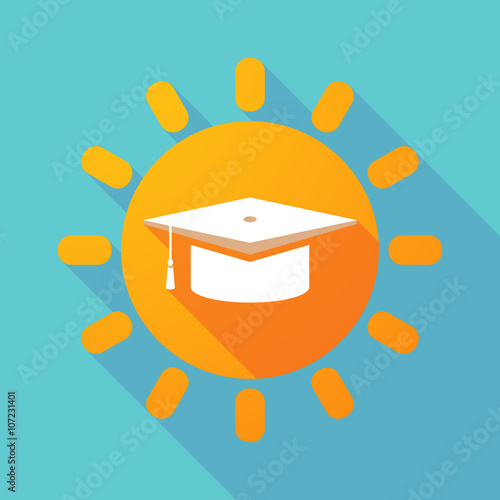 Long shadow sun with a graduation cap