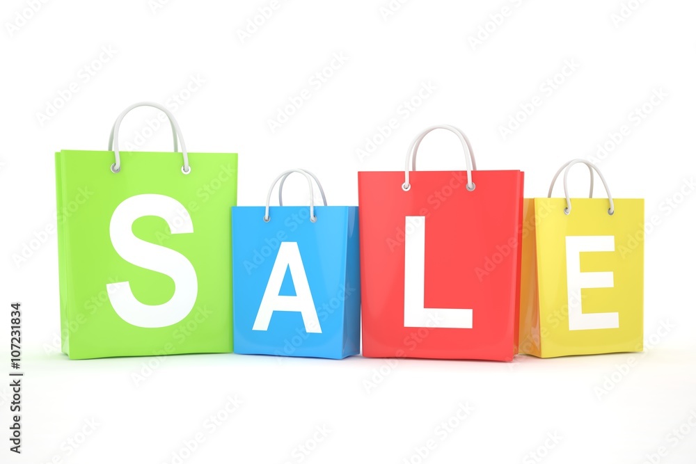 sale written on shopping bag. 3d rendering.