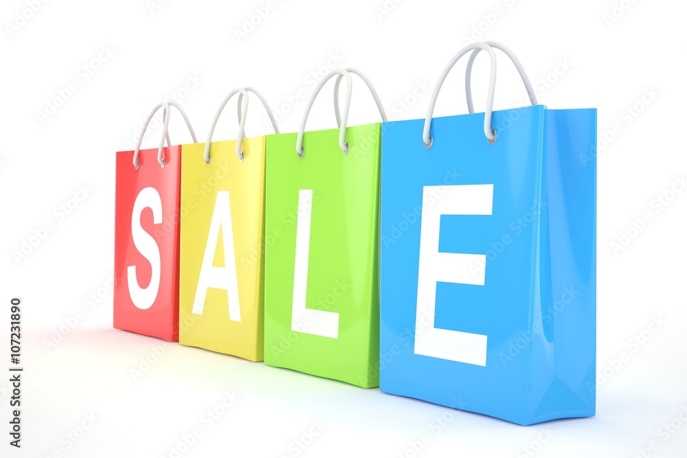 sale written on shopping bag. 3d rendering.