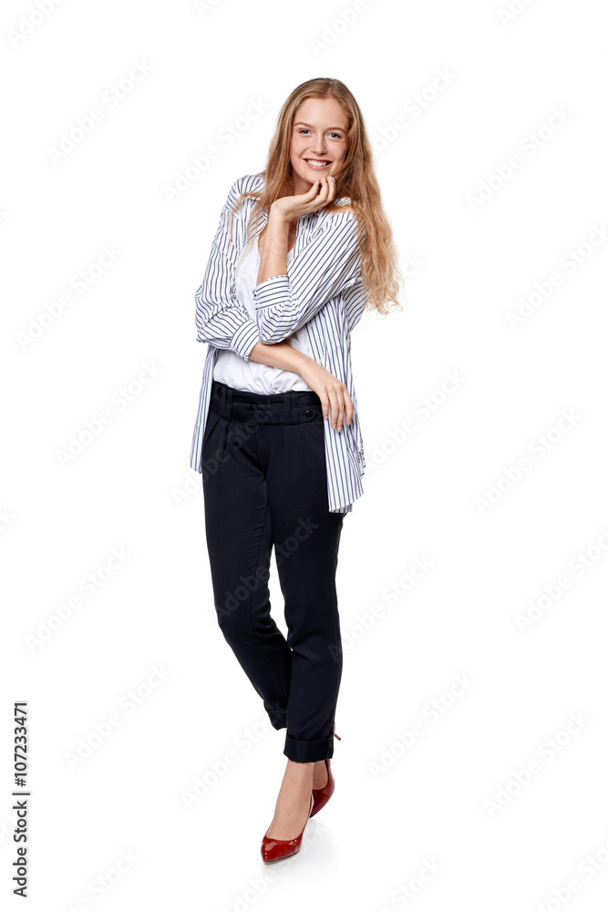 Woman in full length happy smiling laughing Woman in full length happy smiling laughing