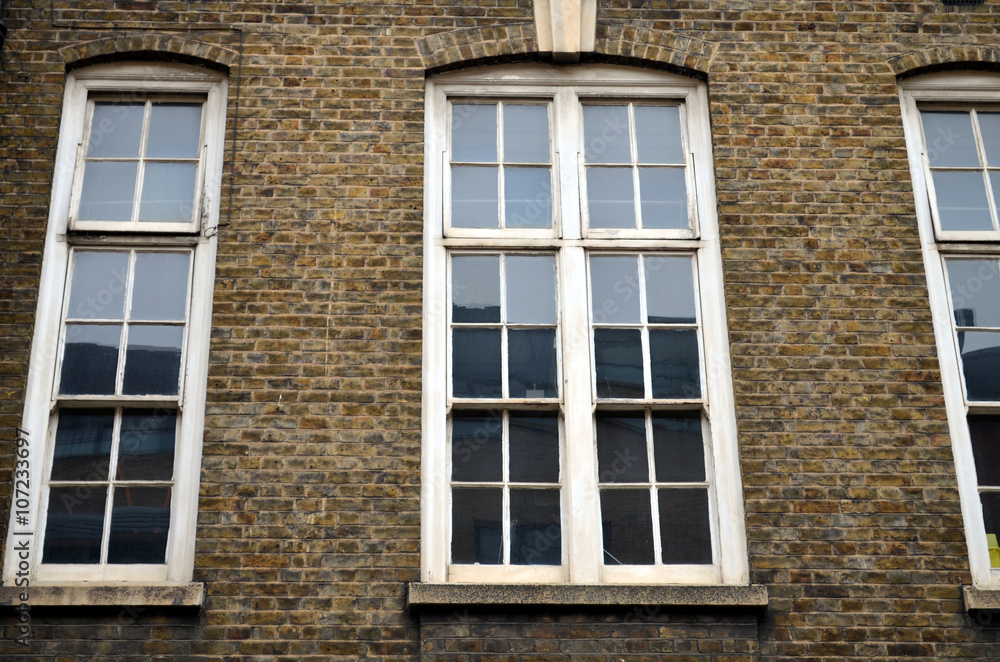 typical British window in a brick wall