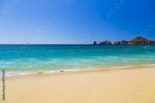 Sandy Beach View of Waves at Beach in Mexico, Cabo San Lucas