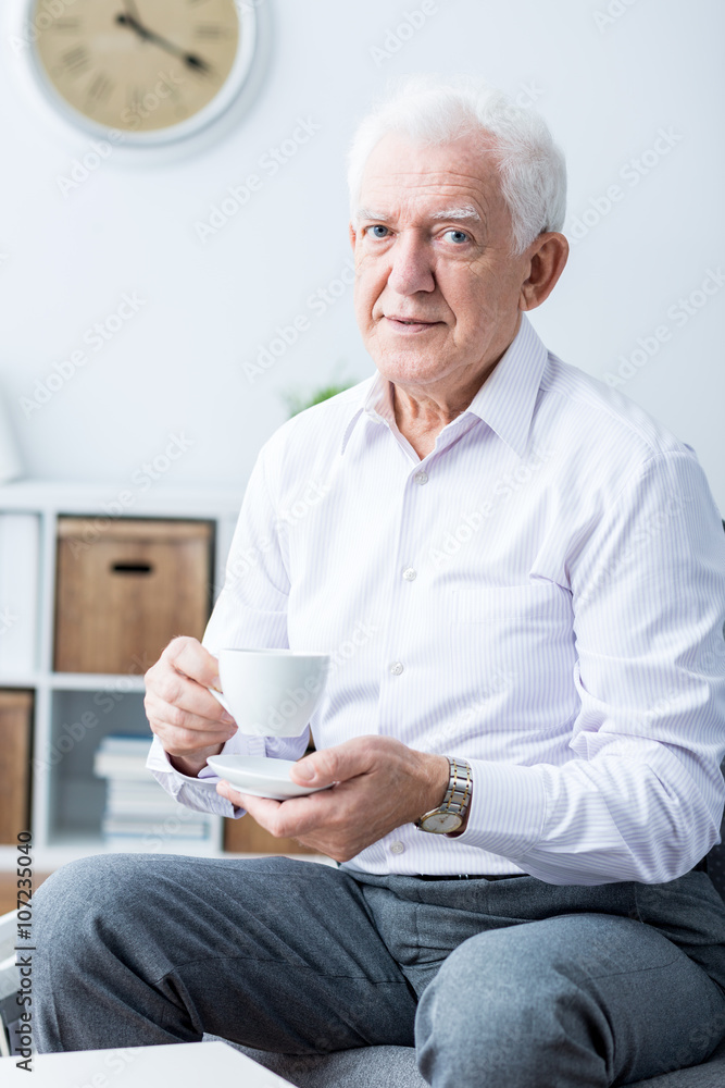 Older man and tea time Older man and tea time