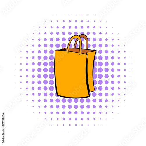 Paper shopping bag icon, comics style