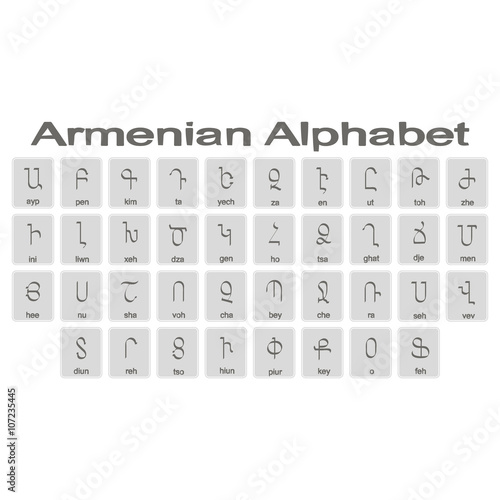 Set of monochrome icons with armenian alphabet for your design photo