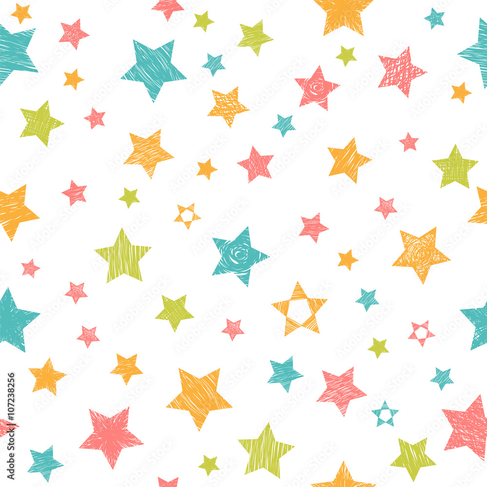 Cute seamless pattern with colorful stars. Stylish print with ha Cute seamless pattern with colorful stars. Stylish print with ha