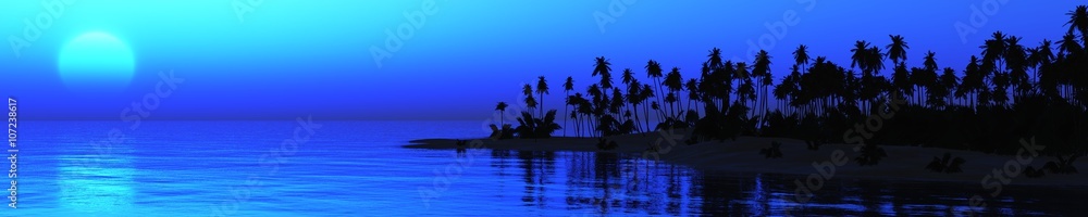 ocean sunset, sea sunset tropical island, banner,