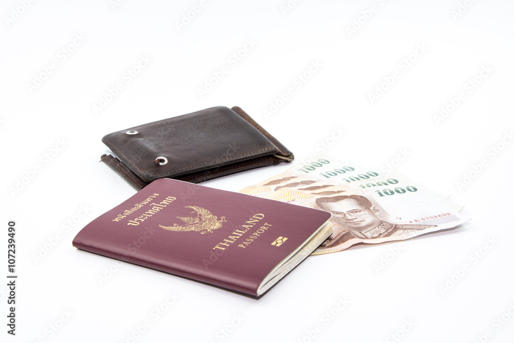 Thailand passport and Thai maney And old wallet. Thailand passport and Thai maney And old wallet.