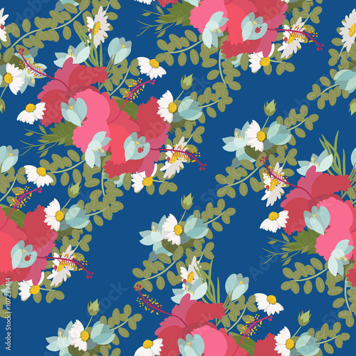 Vector pattern of tropical hibiscus flowers  bunch