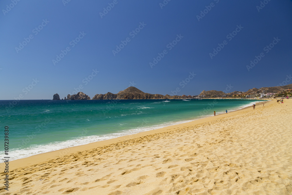 Sandy Beach View of Waves at Beach in Mexico, Cabo San Lucas