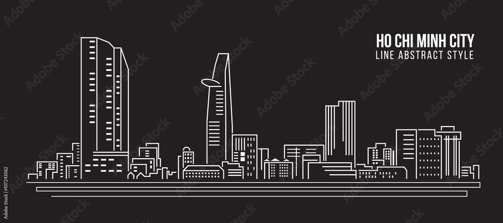 Cityscape Building Line art Vector Illustration design - Ho Chi Minh city
