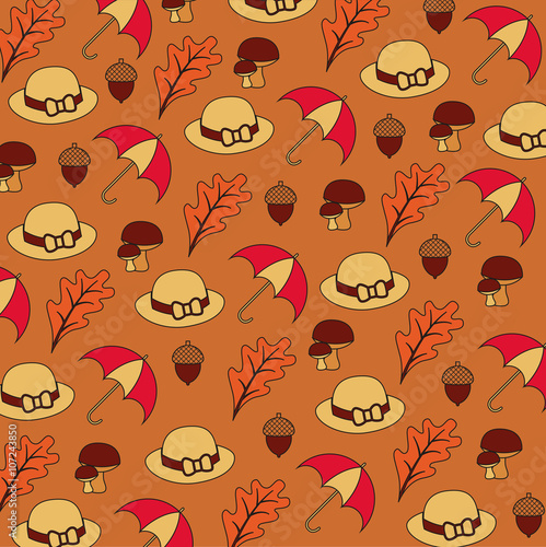 Pattern autunno con ombrelli e cappelli