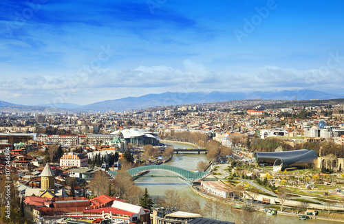Fototapeta Naklejka Na Ścianę i Meble -  Tbilisi city center aerial view from Narikala Fortress, Georgia