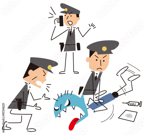 逮捕する警察官