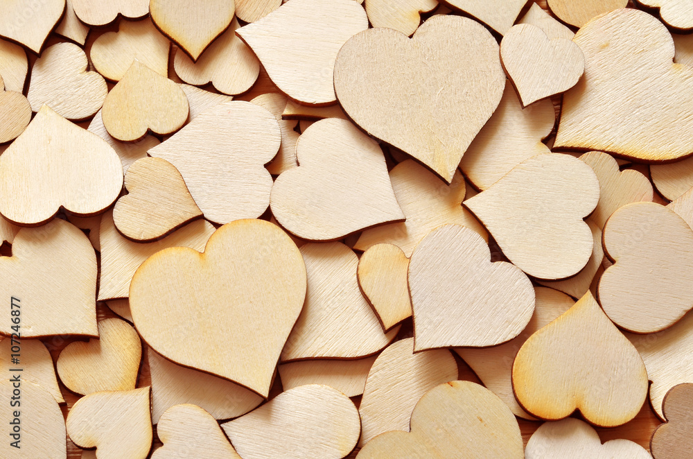 Obraz premium Wooden background of hearts. Valentines day.