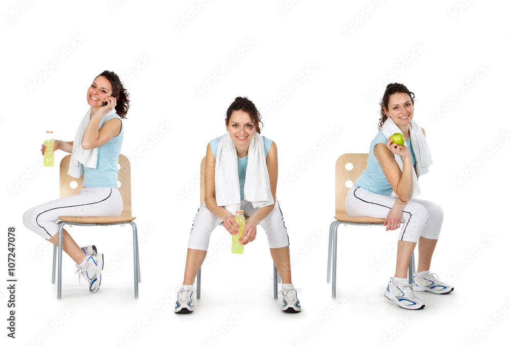 Obraz premium young beautiful sport woman composition set isolated on white