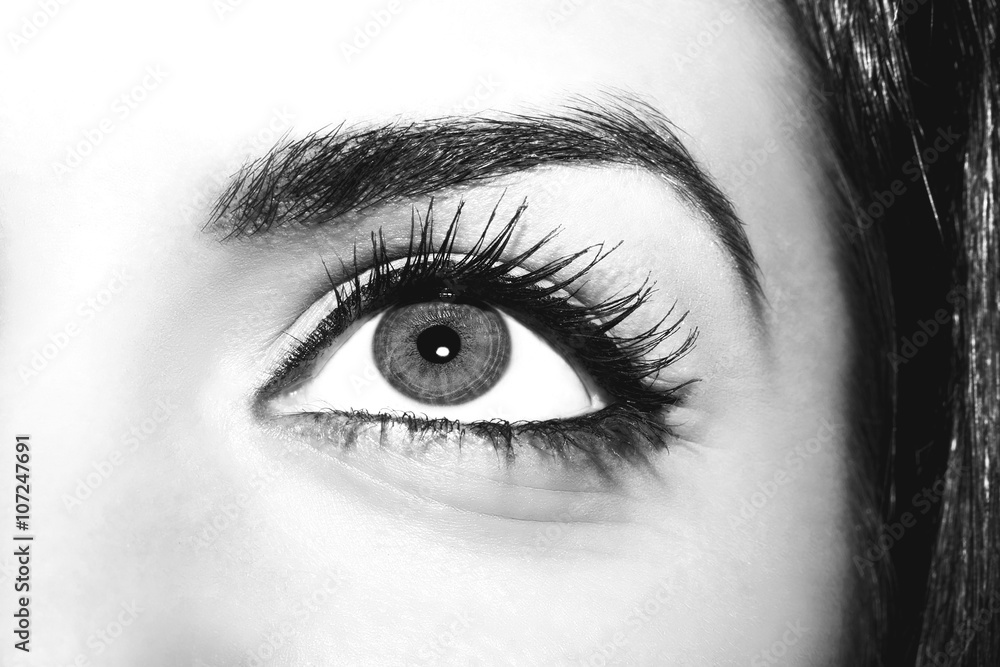Woman eye with extremely long eyelashes