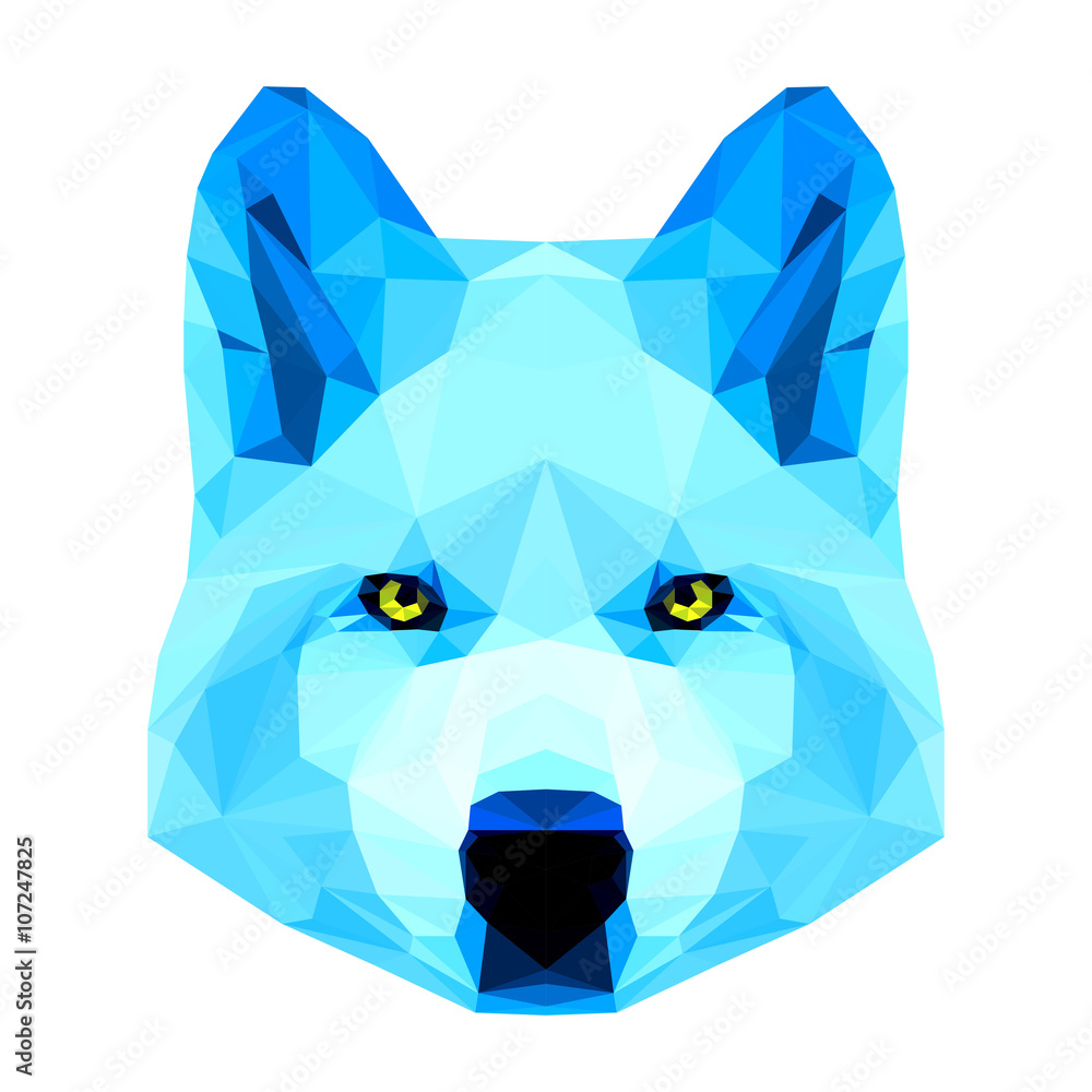 Fototapeta premium Abstract polygonal geometric triangle bright blue wolf portrait