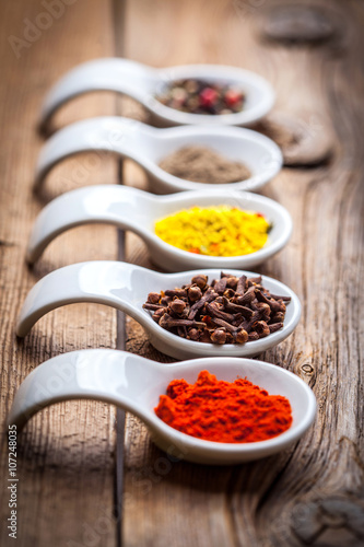 Dry spices in spoon.