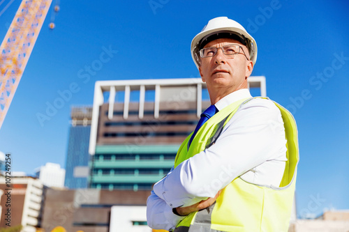 Engineer builder at construction site