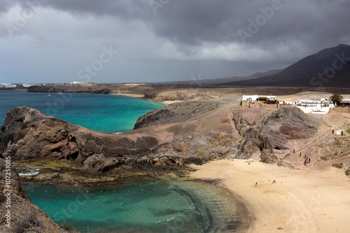 Panoramic view of the Playa Papagayo, golden sandy beach - Lanzarote
