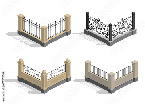 Set of different sections of the fence in vector graphics