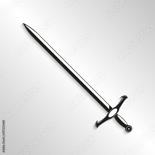 Sword. Vector illustration. Black and white view.