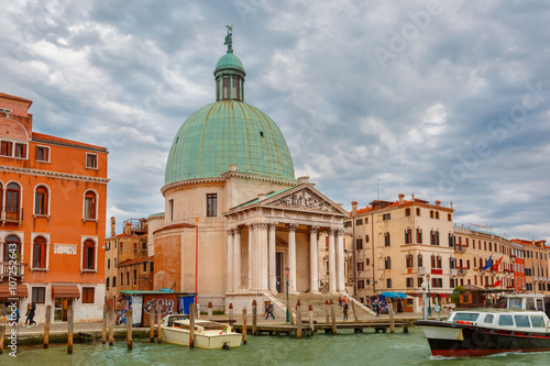 Church of San Simeone Piccolo at the Grand Canal in cloudy summer day, Venice, Italy. 