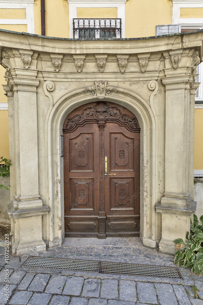 Graz ancient architecture in Austria. Old house door.