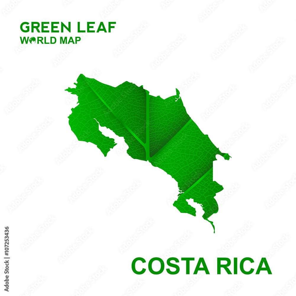 Map Of Costa Rica,Nature green leaf, vector illustration Map Of Costa Rica,Nature green leaf, vector illustration