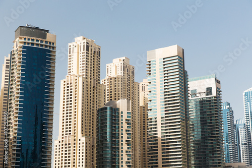 Dubai city business district with skyscrapers