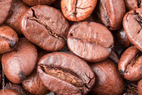 great coffee beans close-up as background