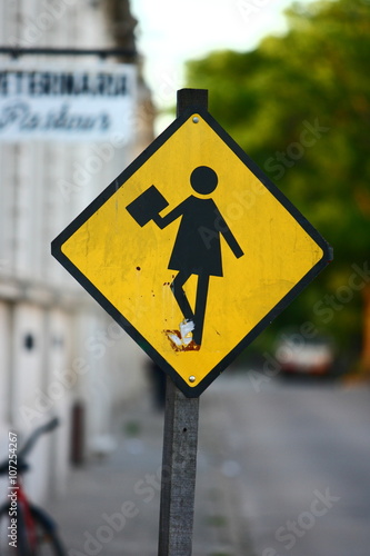 school bag/ self made traffic sign warning traffic for crossing school children 