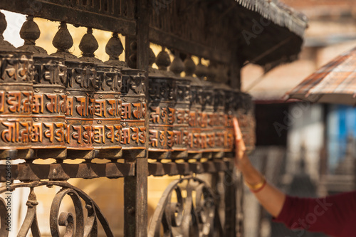 Tibetan prayer wheels or prayer's rolls of the faithful Buddhist