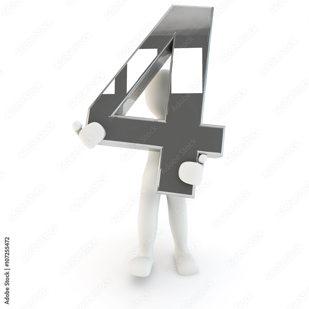 Obraz premium 3D Human character holding silver number four