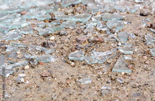 Shards  glass on sand