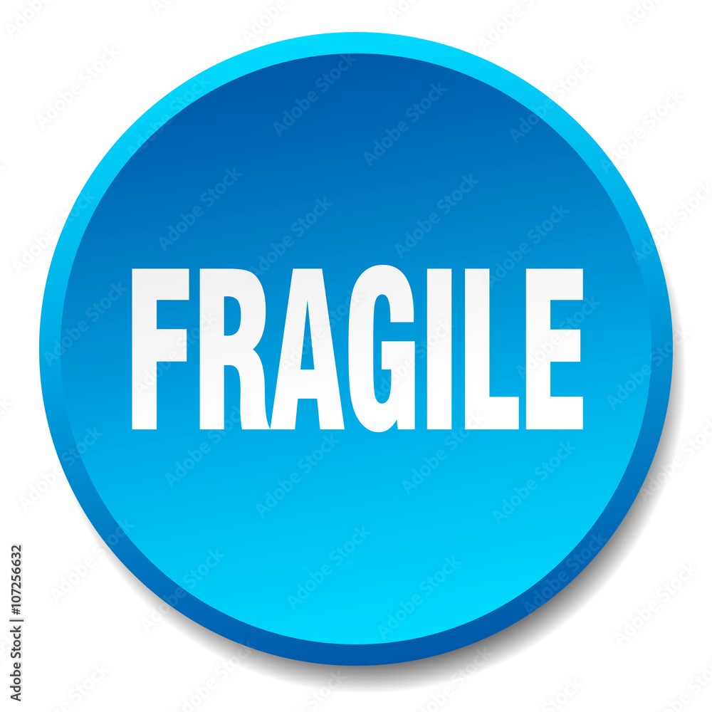 fragile blue round flat isolated push button fragile blue round flat isolated push button