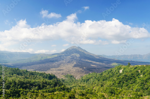 Batur volcano view from kintamani village in bali indonesia