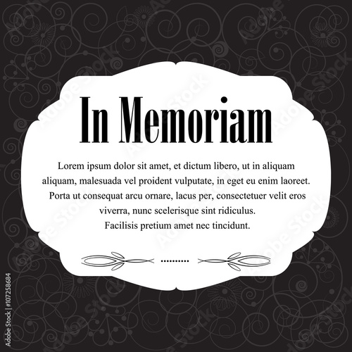 In memoriam, condolences icon over dark floral color background