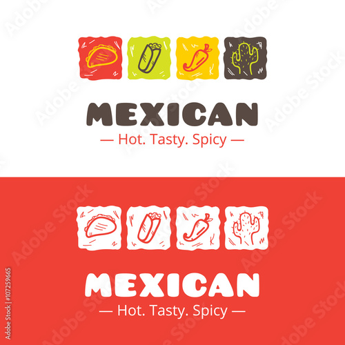 Vector colorful mexican food logo. Mexican restaurant logo. Fast food cafe logo template
