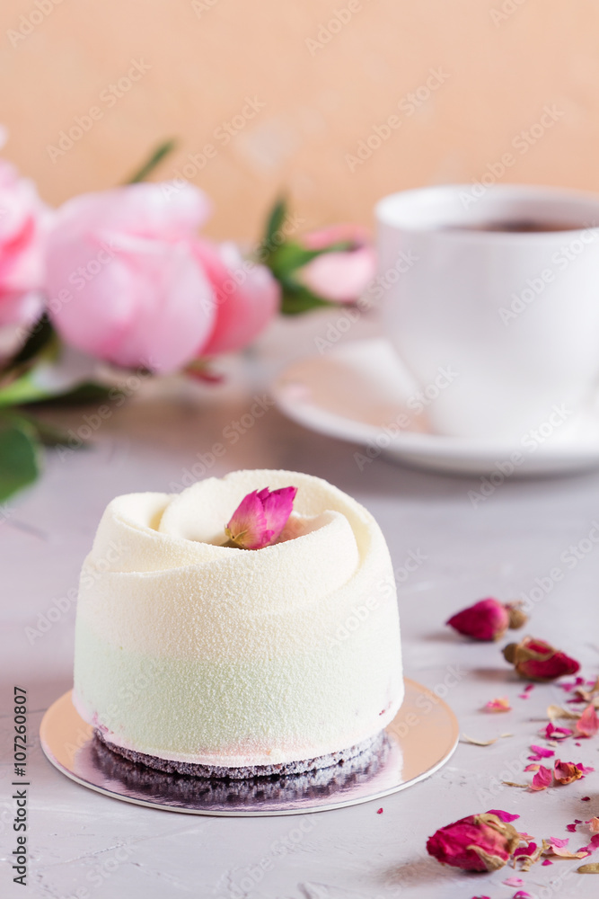 Romantic pastry cake with rose Romantic pastry cake with rose