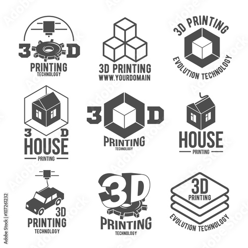 set of 3d printer badges, logotypes and icons