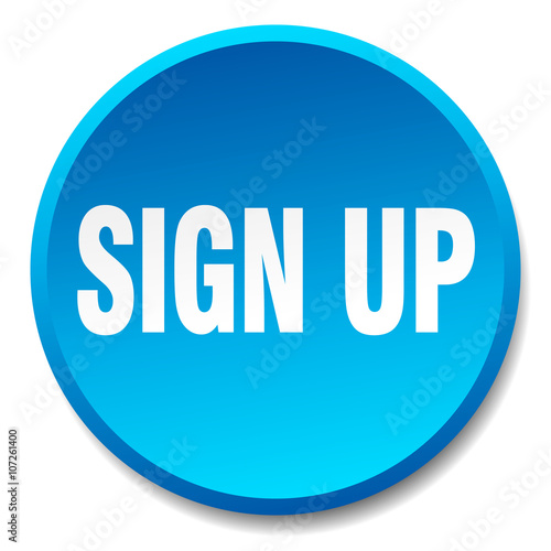 sign up blue round flat isolated push button