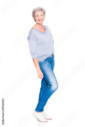 Senior woman in blue jeans