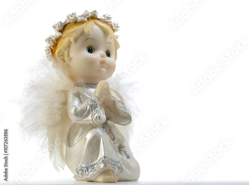 Little guardian angel isolated on white background. Vintage decoration